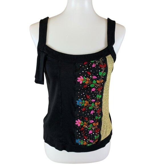Custo Barcelona Tops - Custo Barcelona Embellished Floral Sequin Boho Art Deco Tank Top 4